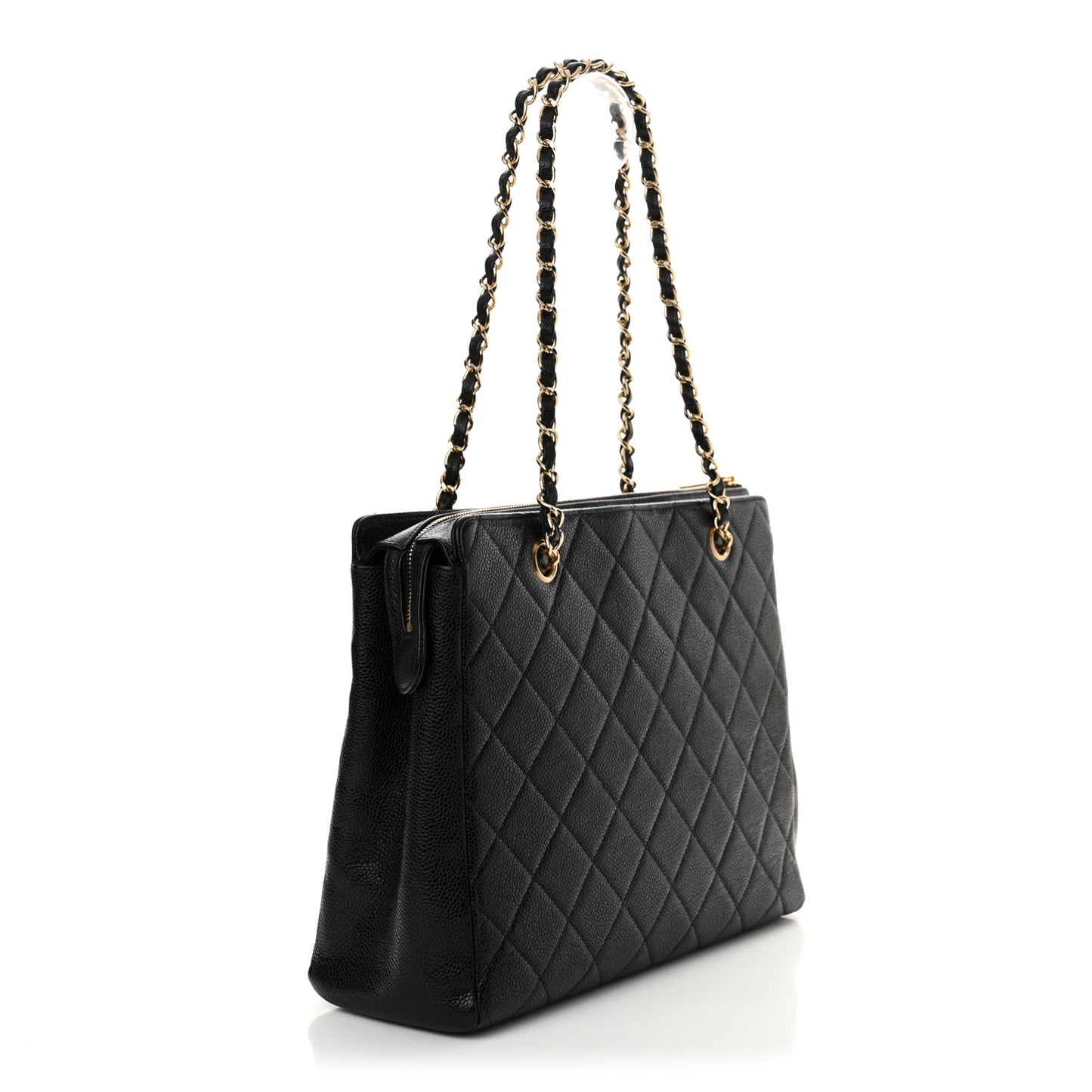 Caviar Quilted Zip Tote Black