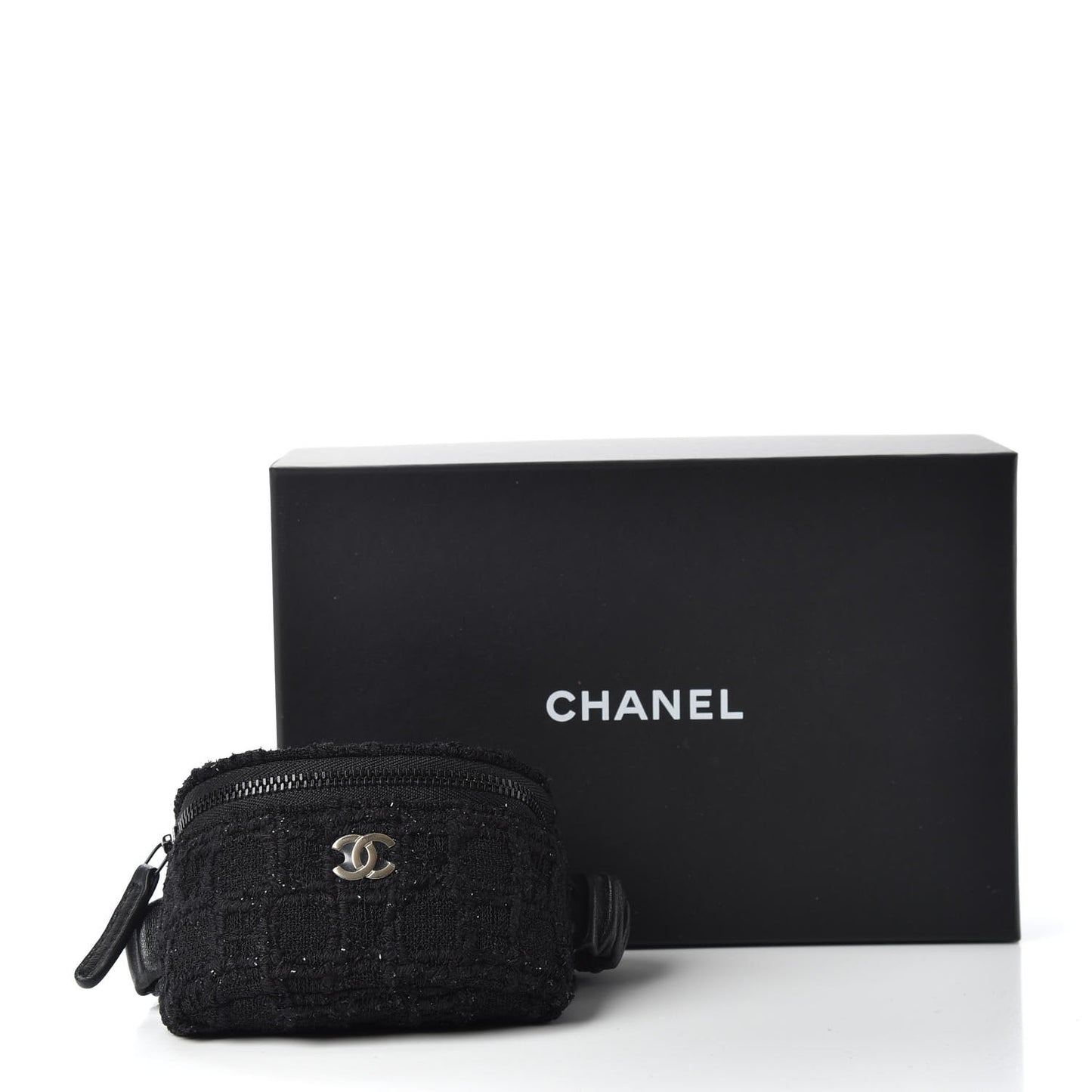 Tweed Lambskin Quilted Arm Coin Purse Black