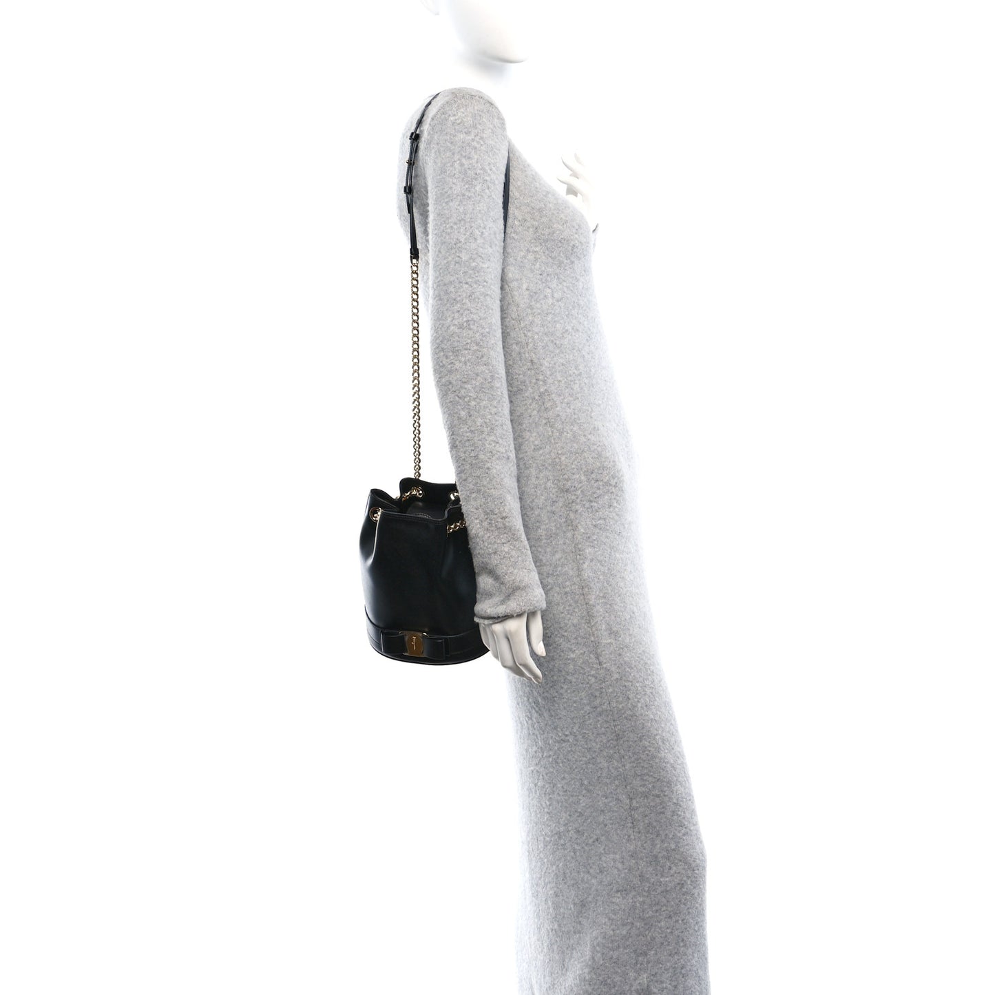 Calfskin Vara Bow Bucket Bag Black