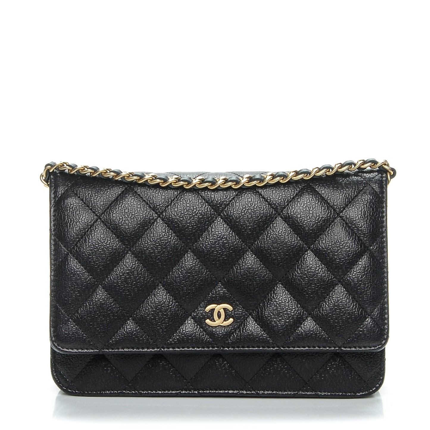 Letter Calfskin Embossed Quilted Wallet On Chain WOC Black