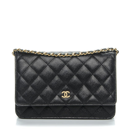 Chanel Letter Calfskin Embossed Quilted Wallet On Chain WOC Black 1 of 9