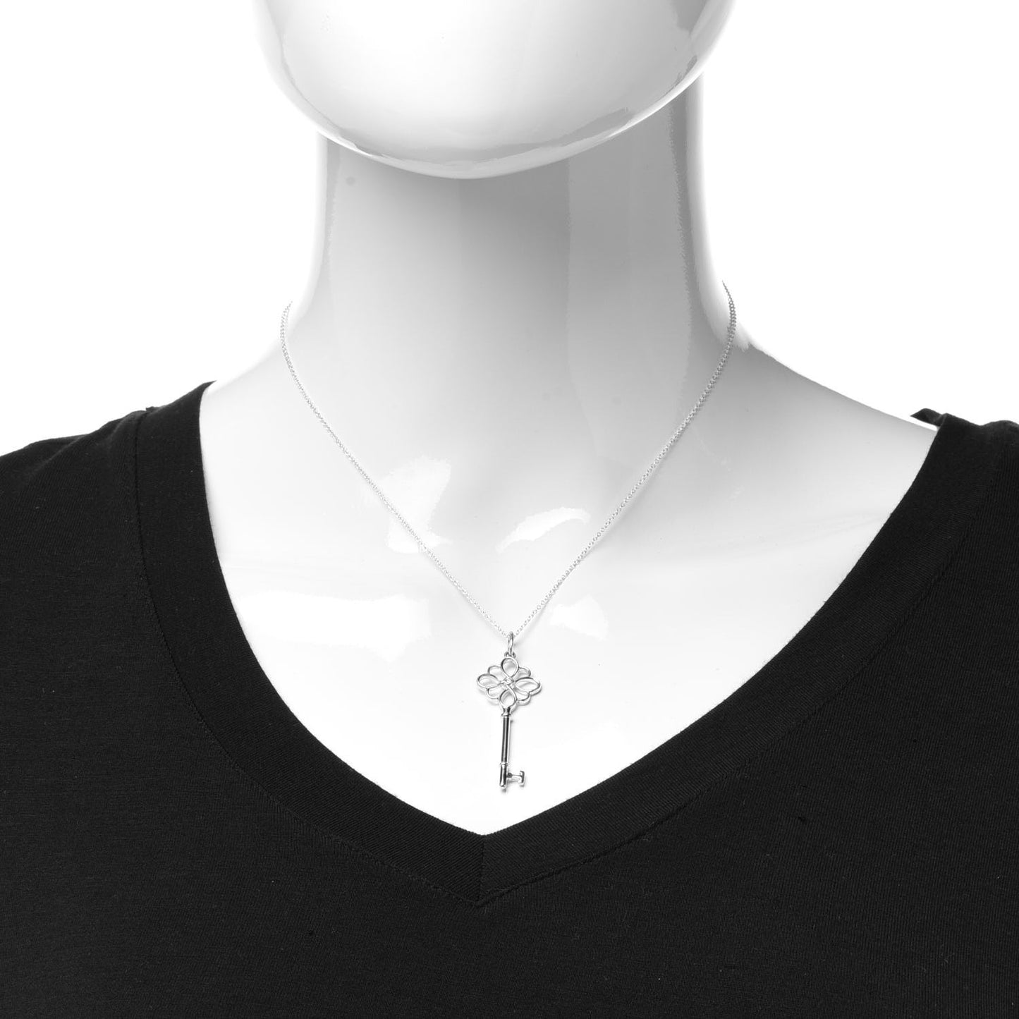 Sterling Silver Diamond Knot Key Pendant Necklace