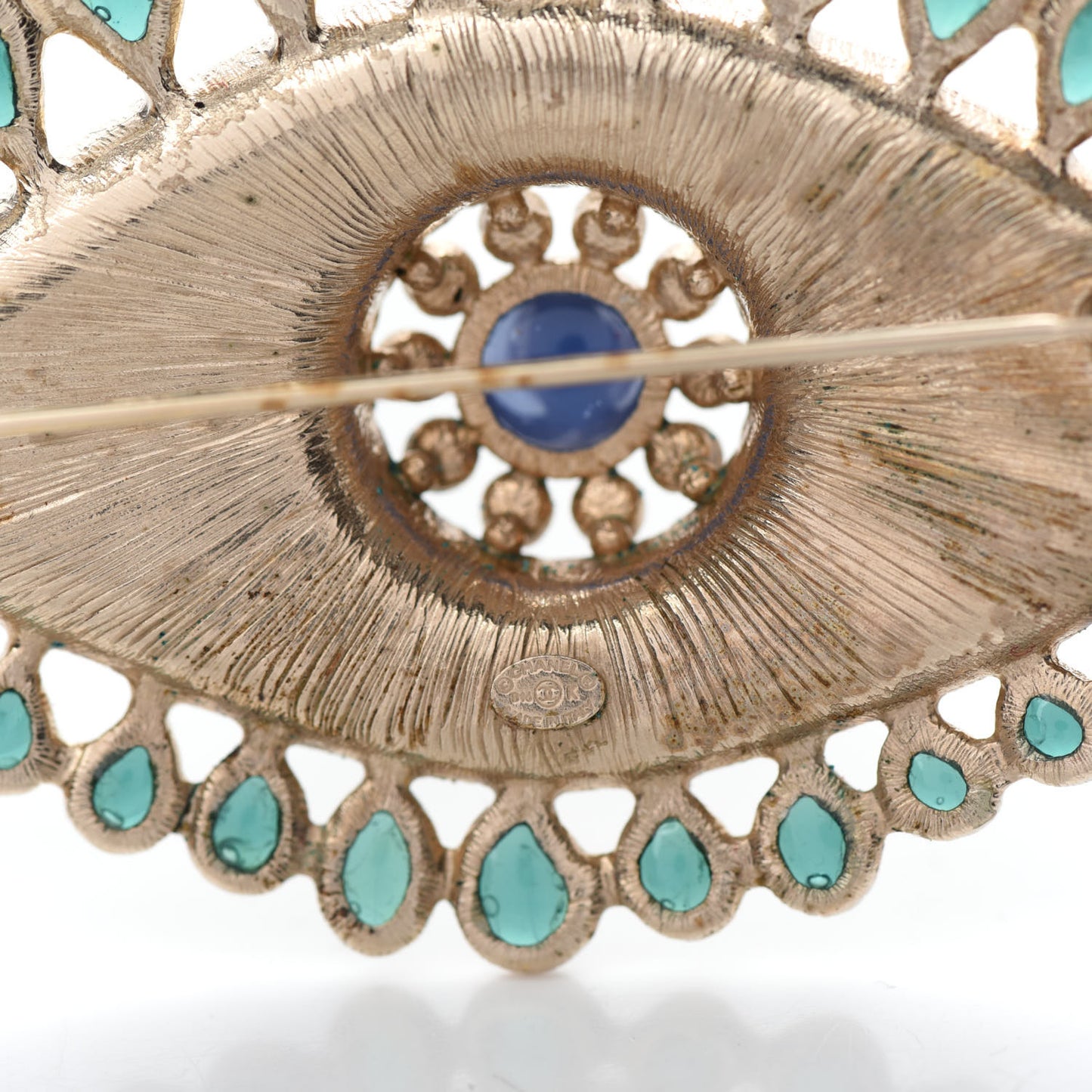 Resin Crystal Glass Pearl Eye Brooch Gold Pearly White Green