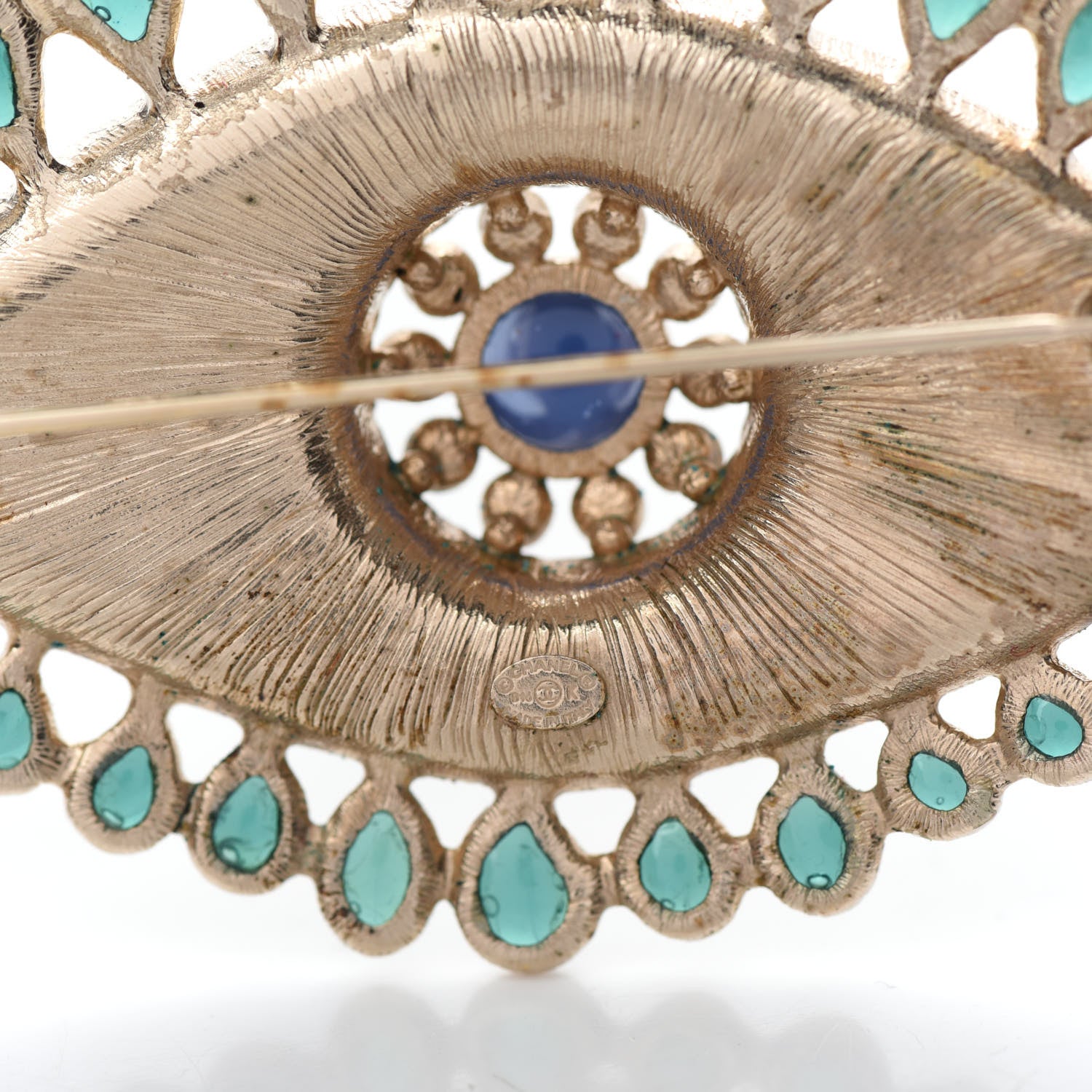 Chanel Resin Crystal Glass Pearl Eye Brooch Gold Pearly White Green 4 of 5