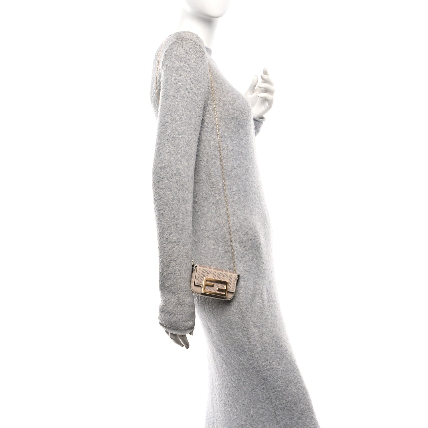Fendi Canvas Vitello King FF Embroidered Nano Maxi Buckle Baguette Charm Nuvola 2 of 11