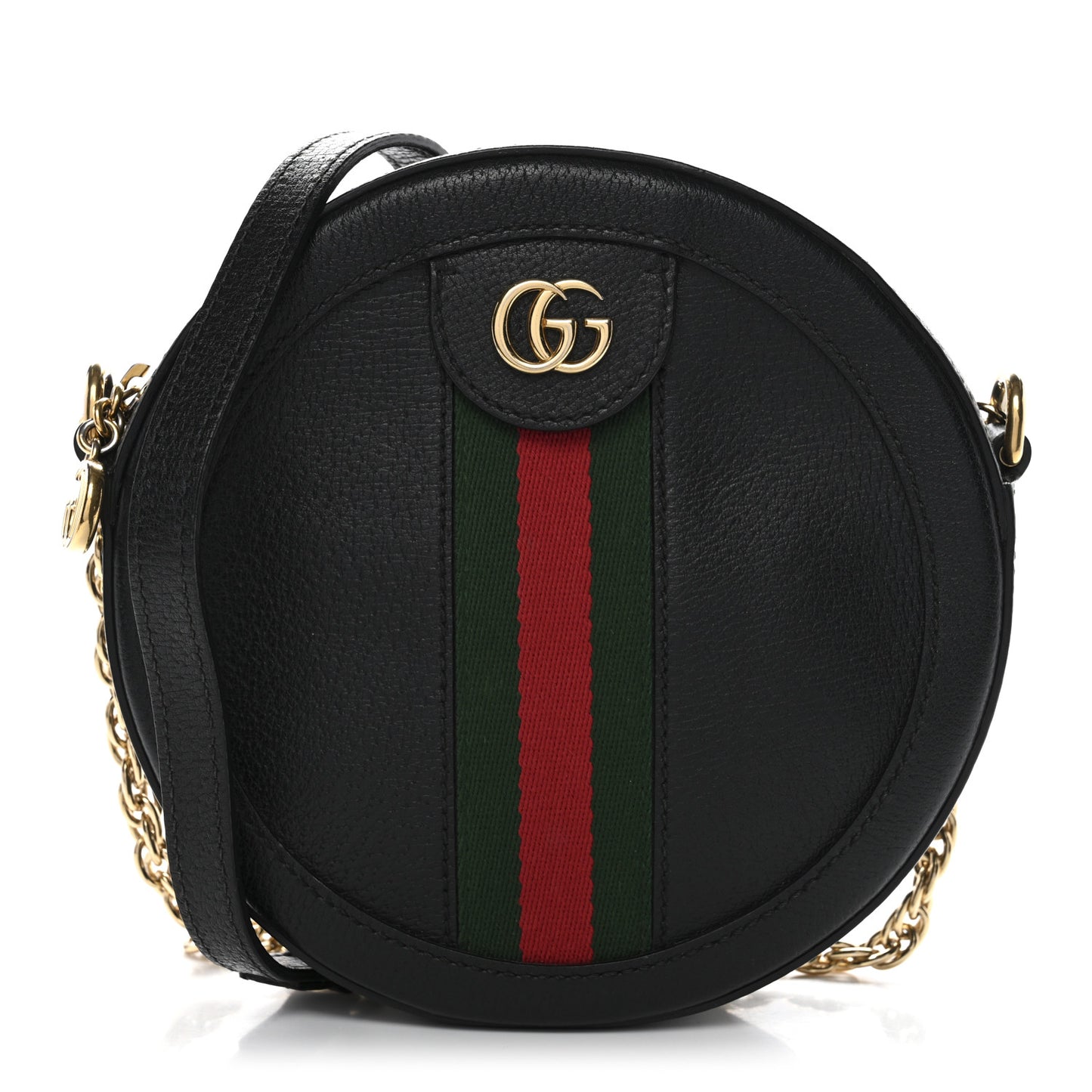 Grained Calfskin Web Mini Ophidia Round Shoulder Bag Black