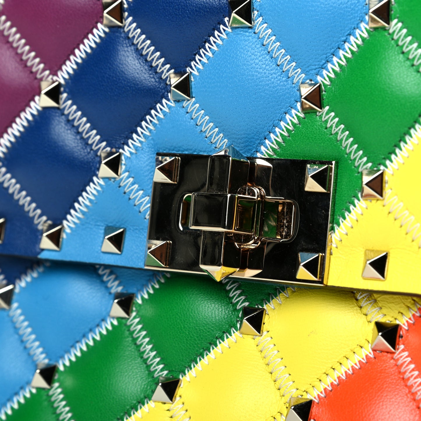 Lambskin Medium Rockstud Spike Shoulder Bag Rainbow