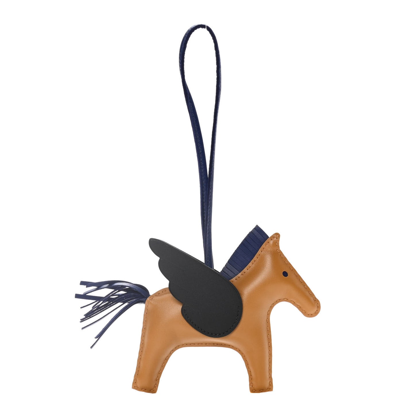 Milo Lambskin Grigri Rodeo Pegase Horse Bag Charm MM Sesame Black Bleu Saphir