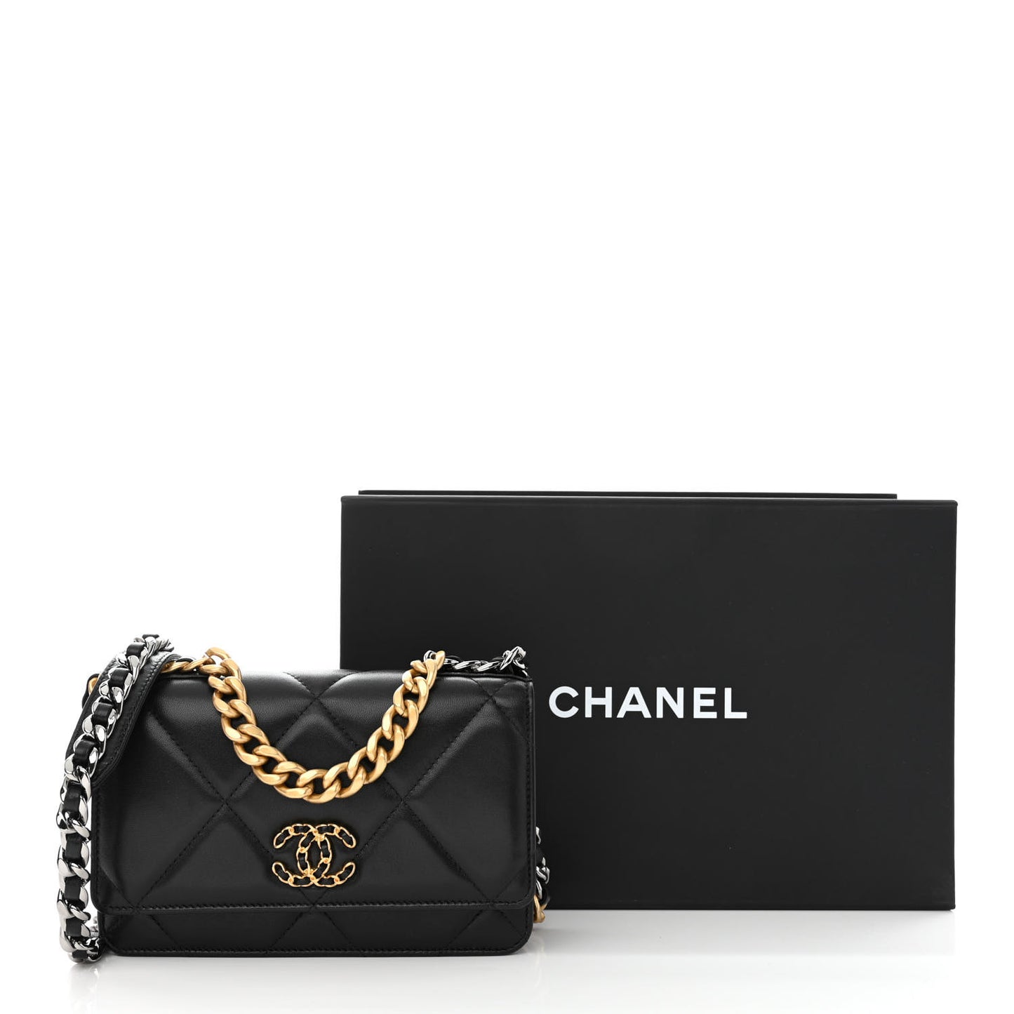 Lambskin Quilted Chanel 19 Wallet On Chain WOC Black