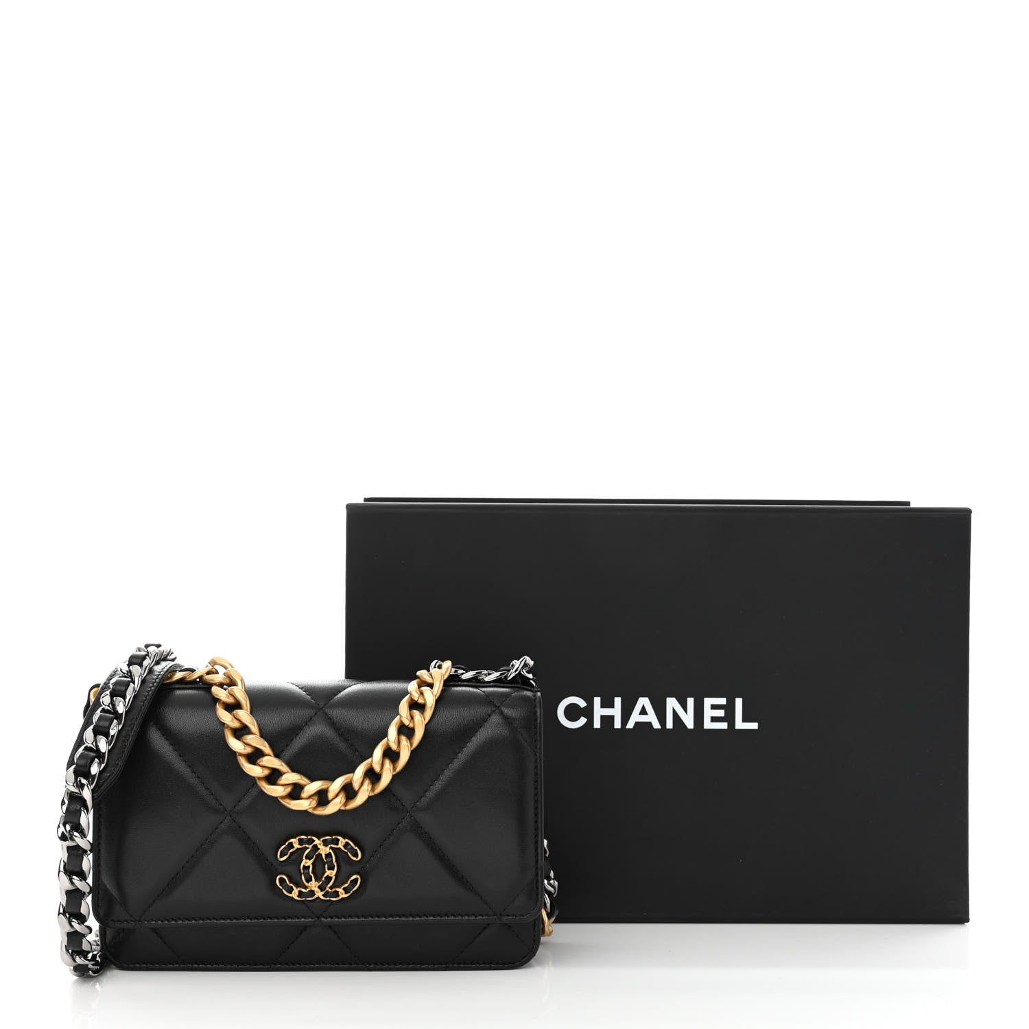 Chanel Lambskin Quilted Chanel 19 Wallet On Chain WOC Black 13 of 13