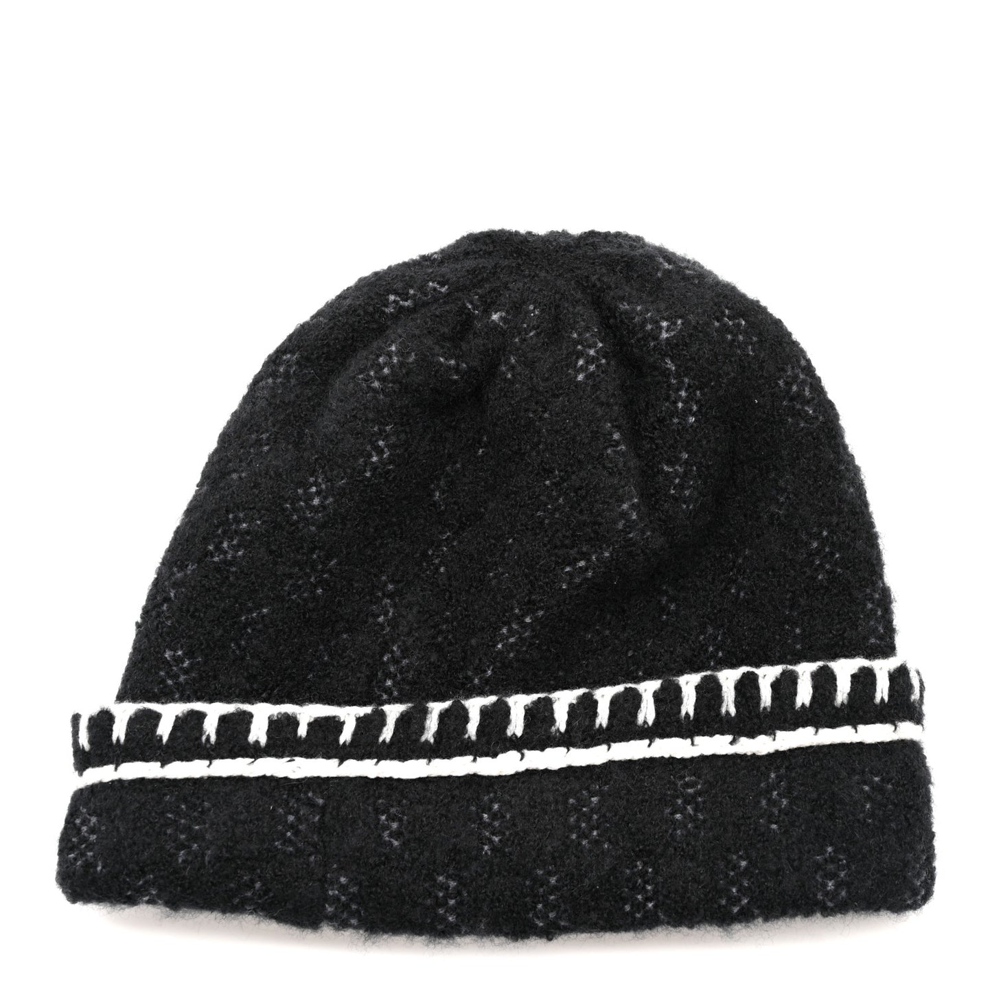 Cashmere Wool CC Beanie Hat Black Light Beige