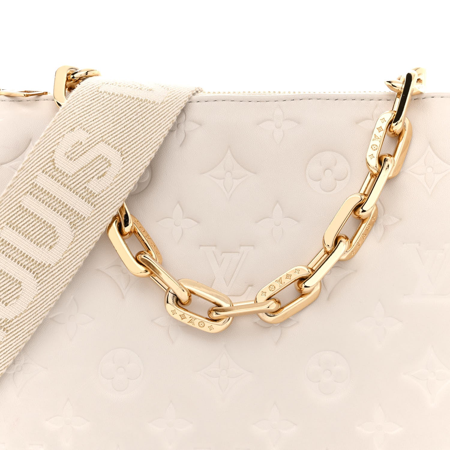 Louis Vuitton Lambskin Embossed Monogram Coussin PM Beige Cream 8 of 14