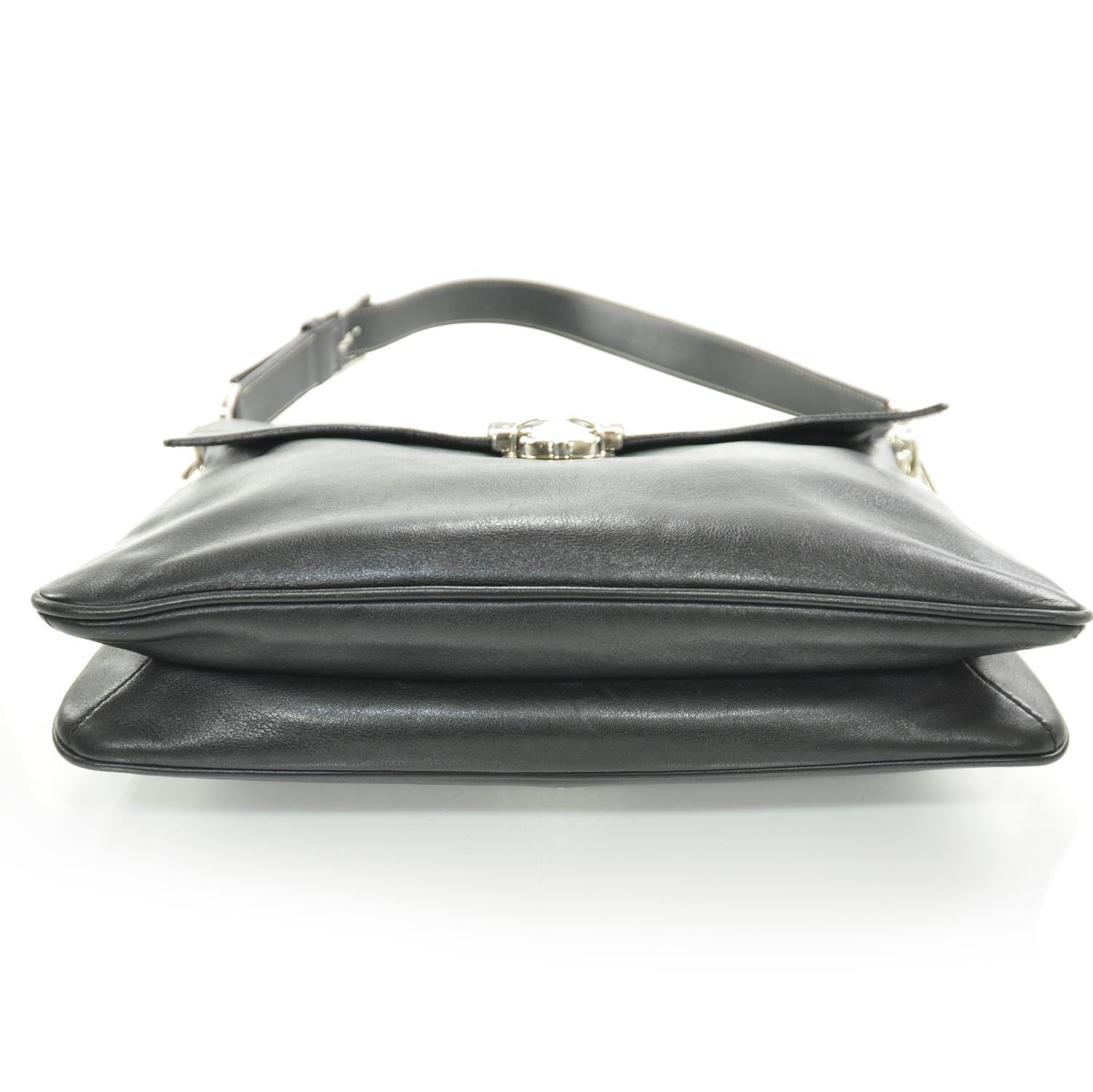 Prada Leather Pushlock Flap Shoulder Bag Black 4 of 9