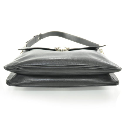 Prada Leather Pushlock Flap Shoulder Bag Black 4 of 9