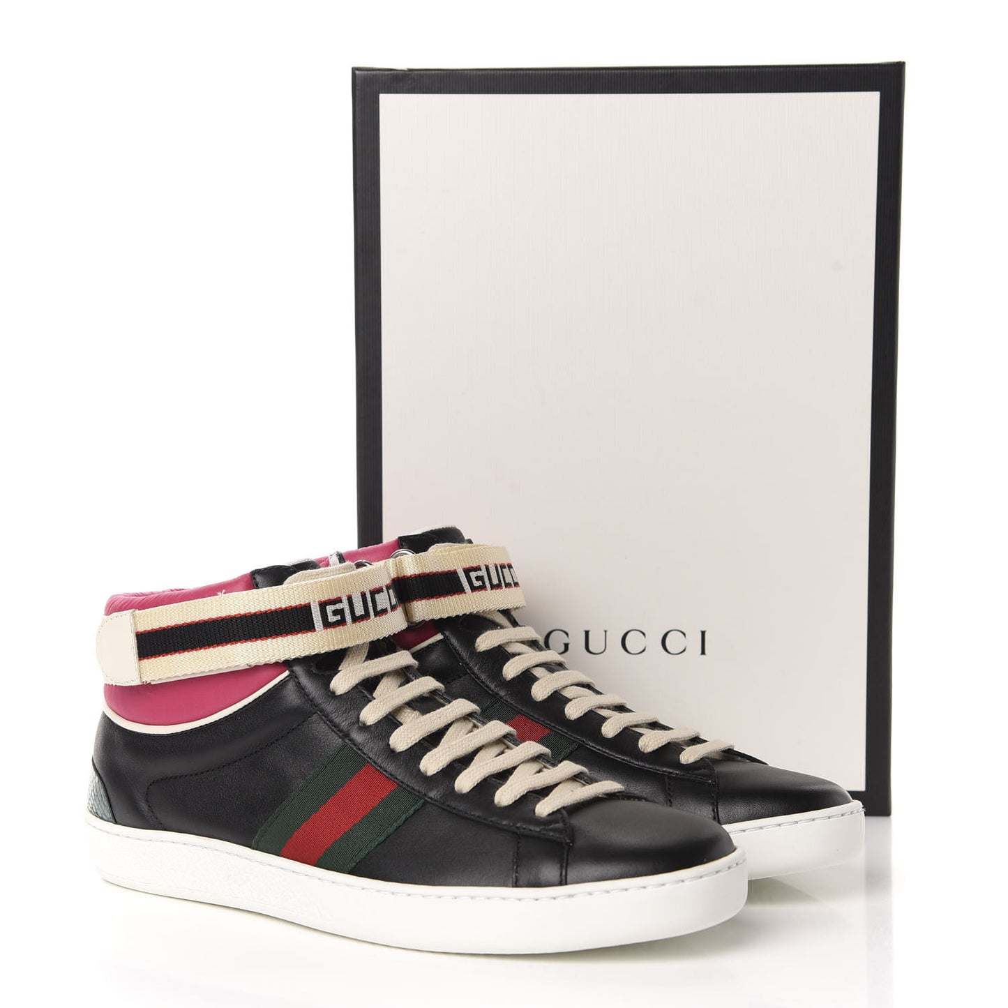 Calfskin Ayers Web New Ace Stripe High Top Sneakers 38.5 Black