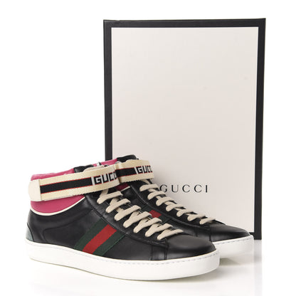 Gucci Calfskin Ayers Web New Ace Stripe High Top Sneakers 38.5 Black 10 of 10