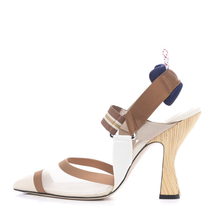 Fendi Technical Mesh Colibri Slingback High-Heel Pumps 39.5 Brown Natural Multicolor 1 of 8