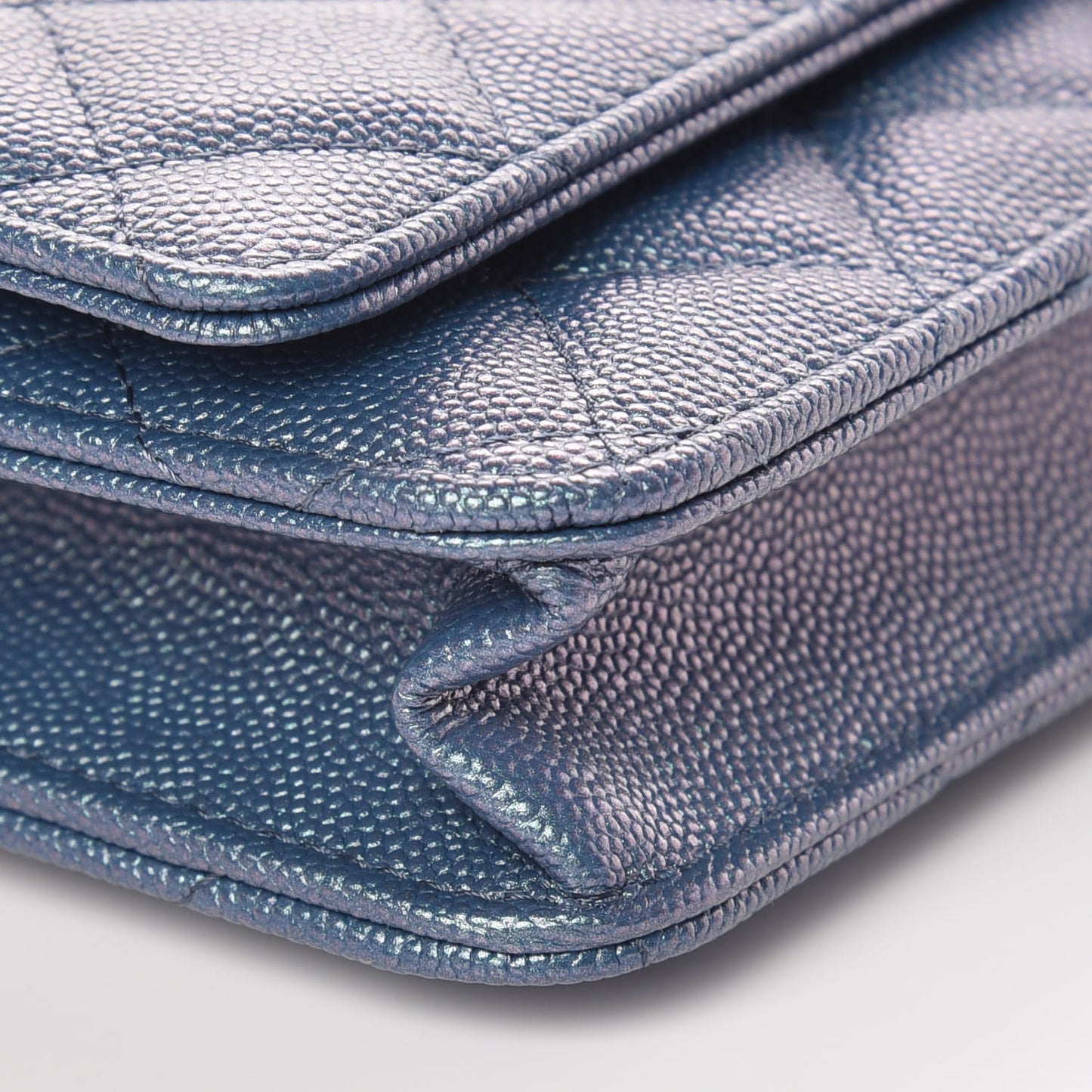 Iridescent Caviar Quilted Wallet On Chain WOC Dark Blue