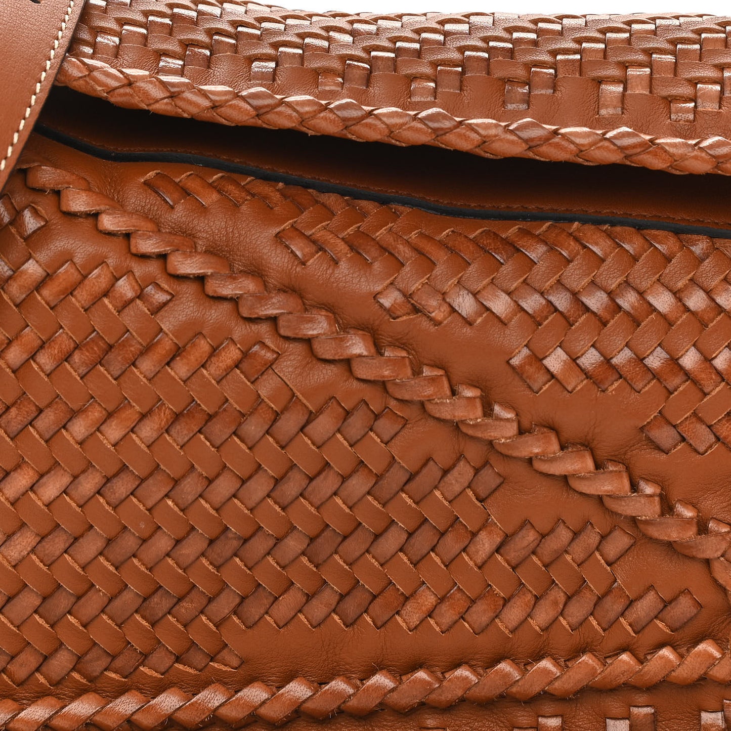 Calfskin Woven Small Puzzle Bag Tan