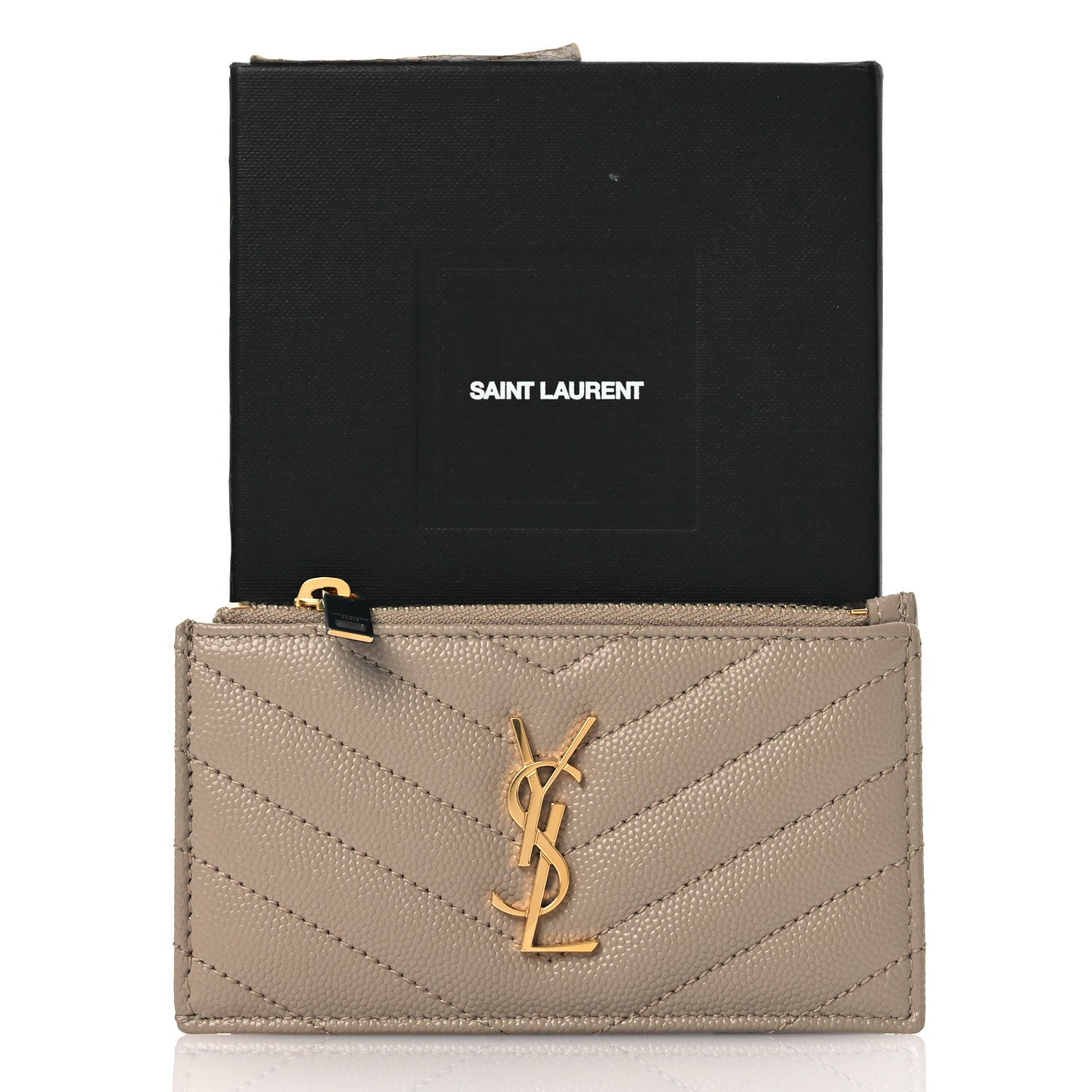 Saint Laurent Monogram Grain de Poudre 5 Fragments Zip Pouch Card Holder Dark Beige 9 of 9