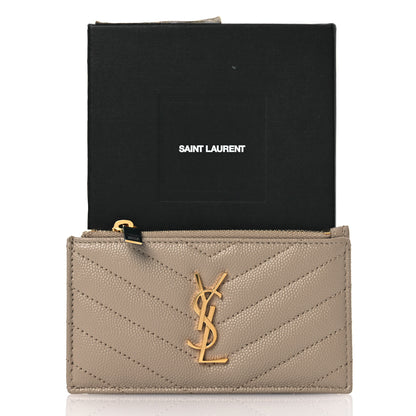 Saint Laurent Monogram Grain de Poudre 5 Fragments Zip Pouch Card Holder Dark Beige 9 of 9