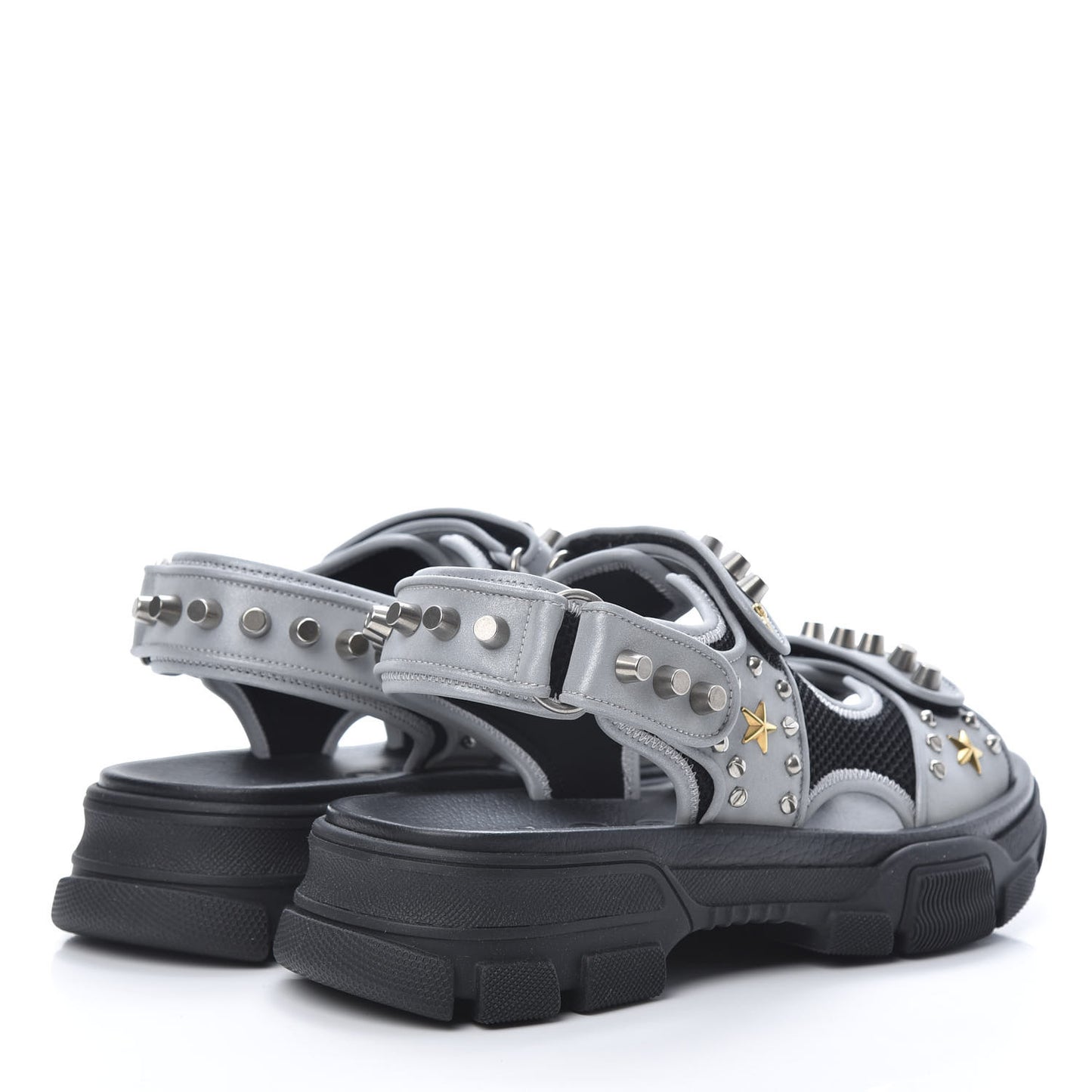 Technical Canvas Calfskin Reflective Studded Mens Aguru Sandals 8 Silver Black