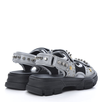 Gucci Technical Canvas Calfskin Reflective Studded Mens Aguru Sandals 8 Silver Black 4 of 8