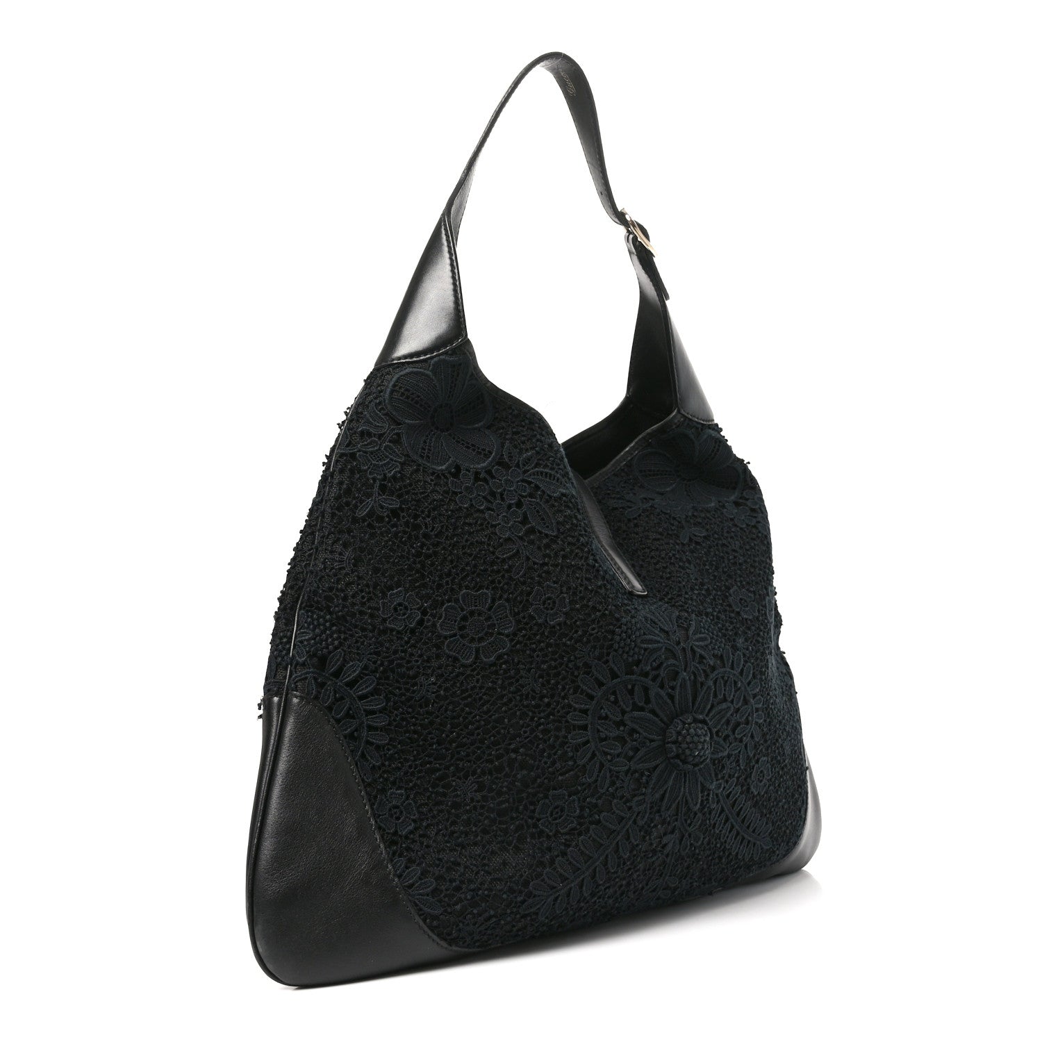 Gucci Calfsking Lace Large Jackie O Bouvier Hobo Black 3 of 11