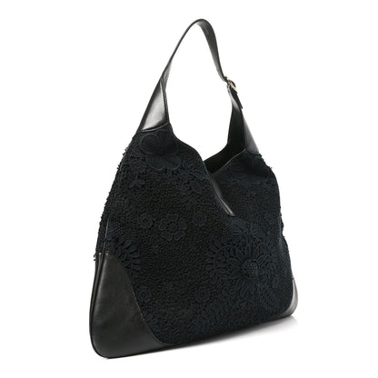Gucci Calfsking Lace Large Jackie O Bouvier Hobo Black 3 of 11