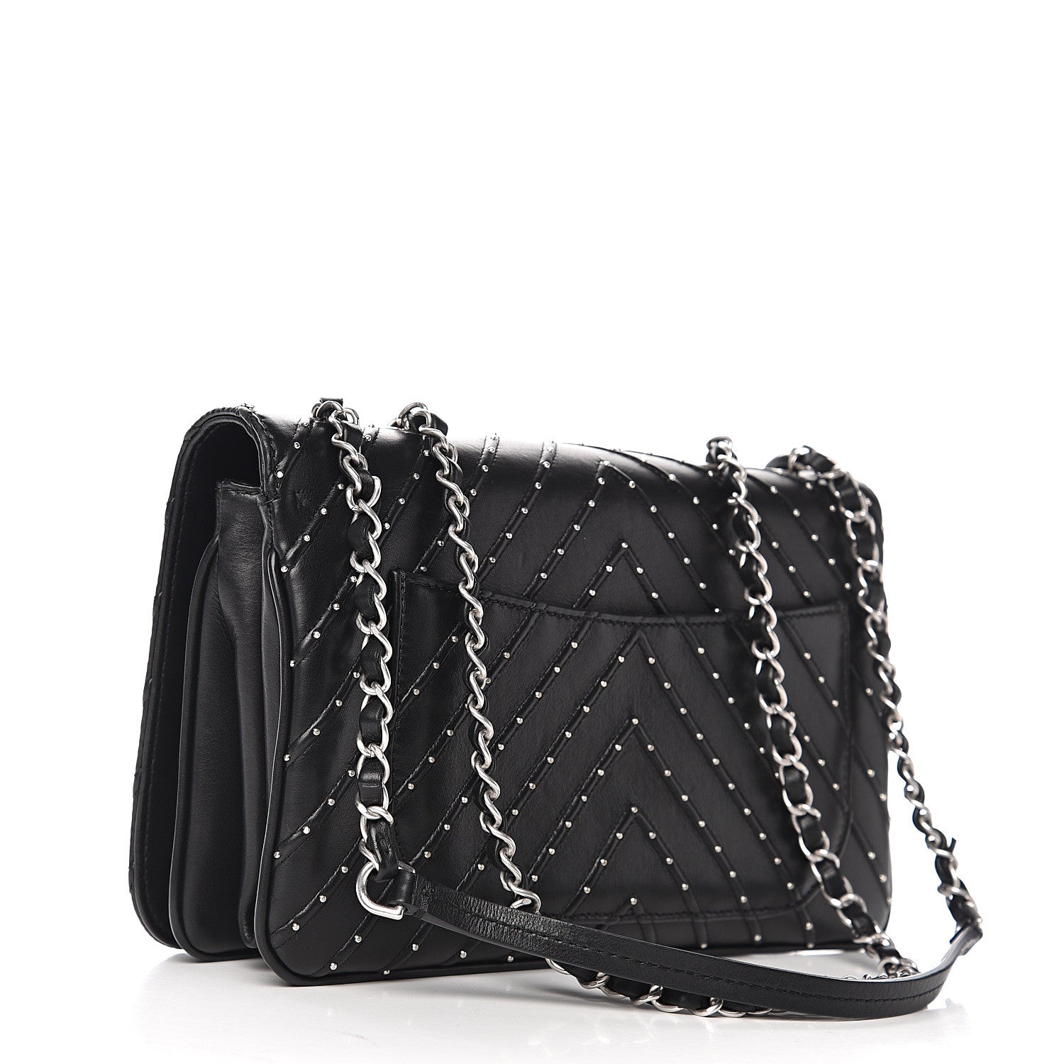 Chanel Calfskin Studded Chevron Quilted Flap Black 2 of 13