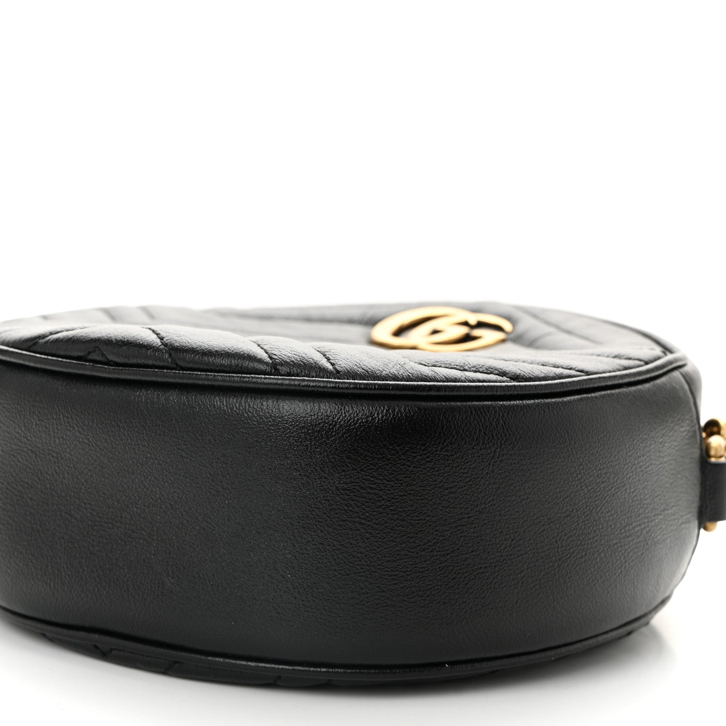 Azalea Calfskin Matelasse Heart Mini GG Marmont Round Shoulder Bag Black