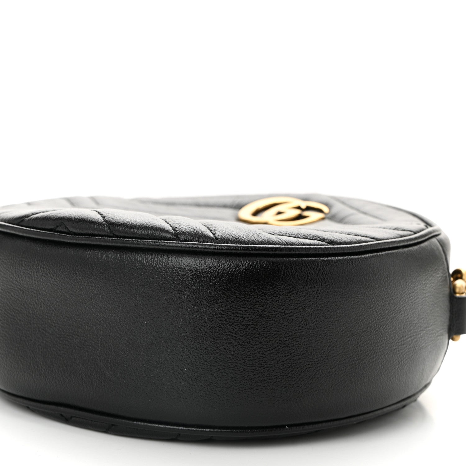 Gucci Azalea Calfskin Matelasse Heart Mini GG Marmont Round Shoulder Bag Black 10 of 10