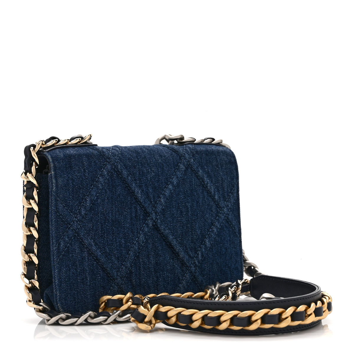 Chanel Denim Quilted Chanel 19 Wallet On Chain WOC Blue 3 of 11