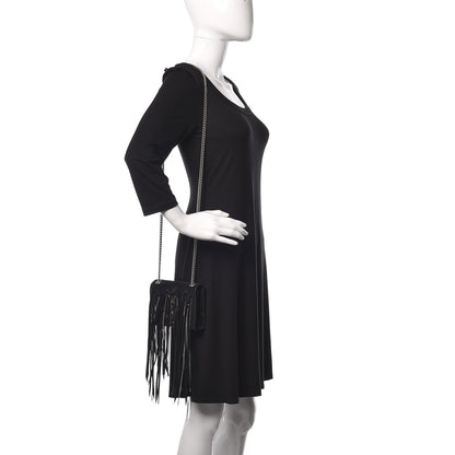 Saint Laurent Suede Fringe Chain Small Monogram Satchel Black 2 of 10