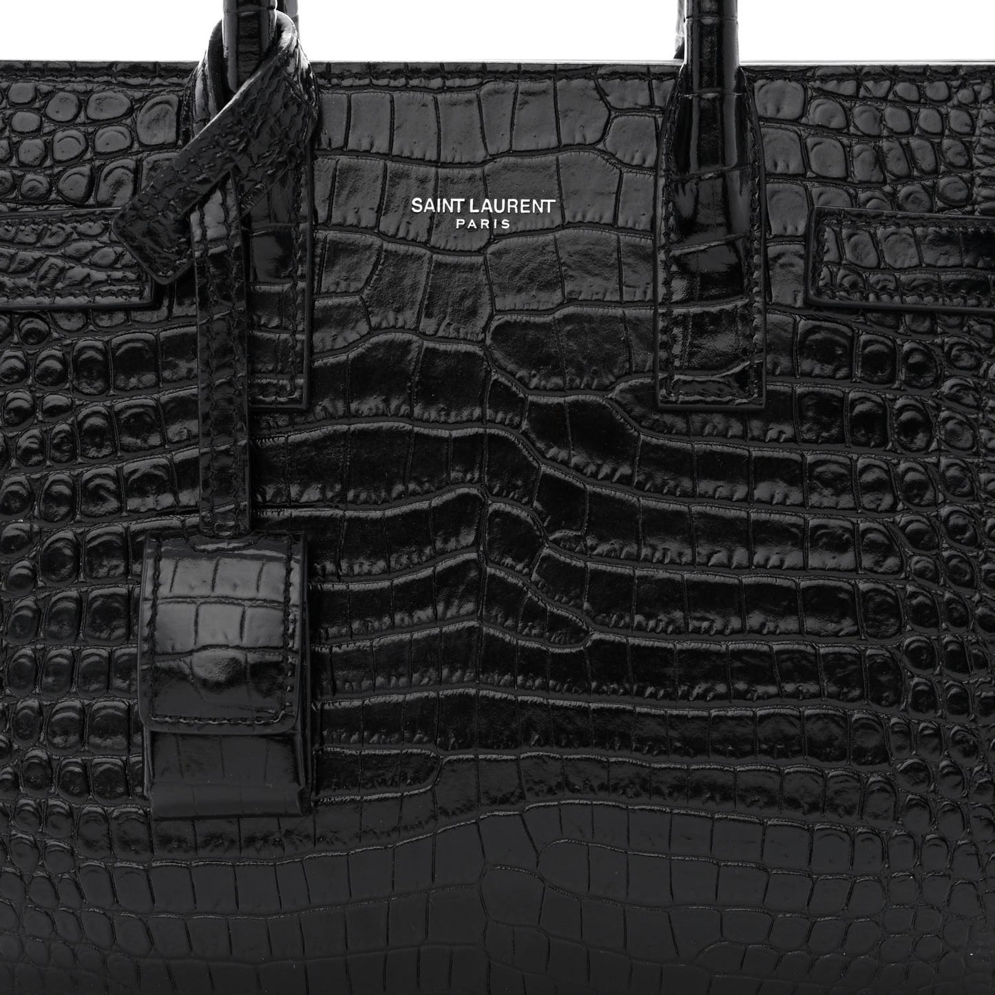 Calfskin Crocodile Embossed Nano Sac De Jour Black