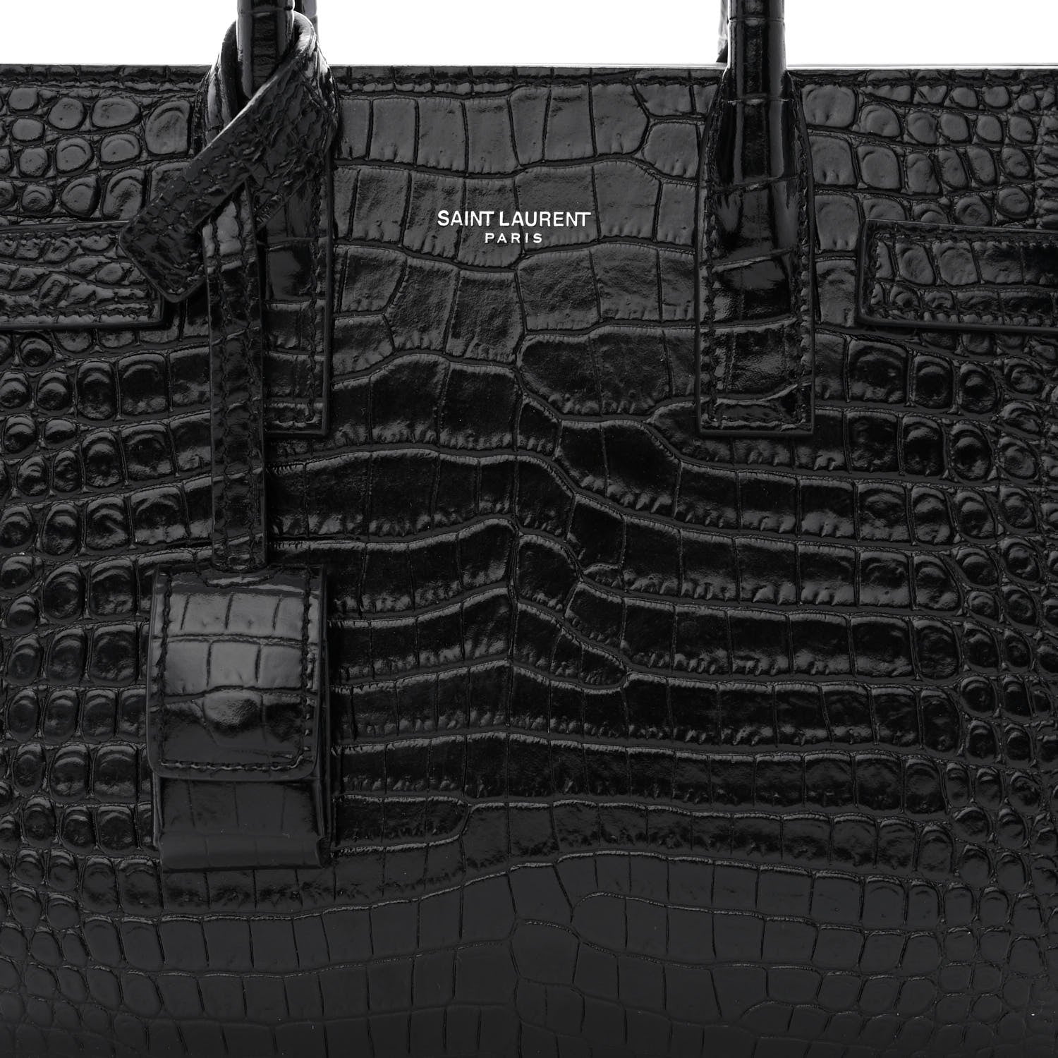 Saint Laurent Calfskin Crocodile Embossed Nano Sac De Jour Black 8 of 14