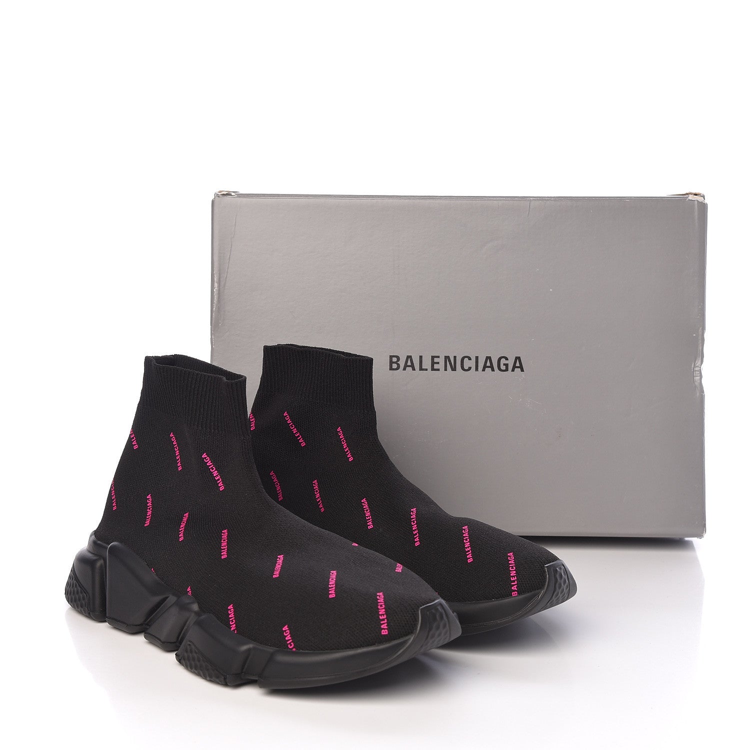 Balenciaga Neoprene Knit Allover Logo Womens Speed Sneakers 39 Black Fuchsia 8 of 8