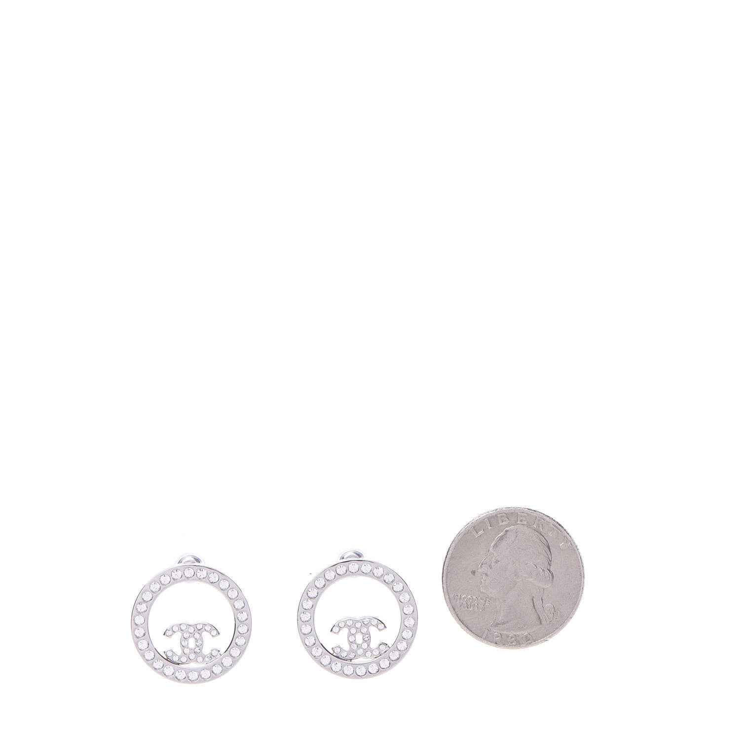 Chanel Crystal CC Round Earrings Silver 2 of 5