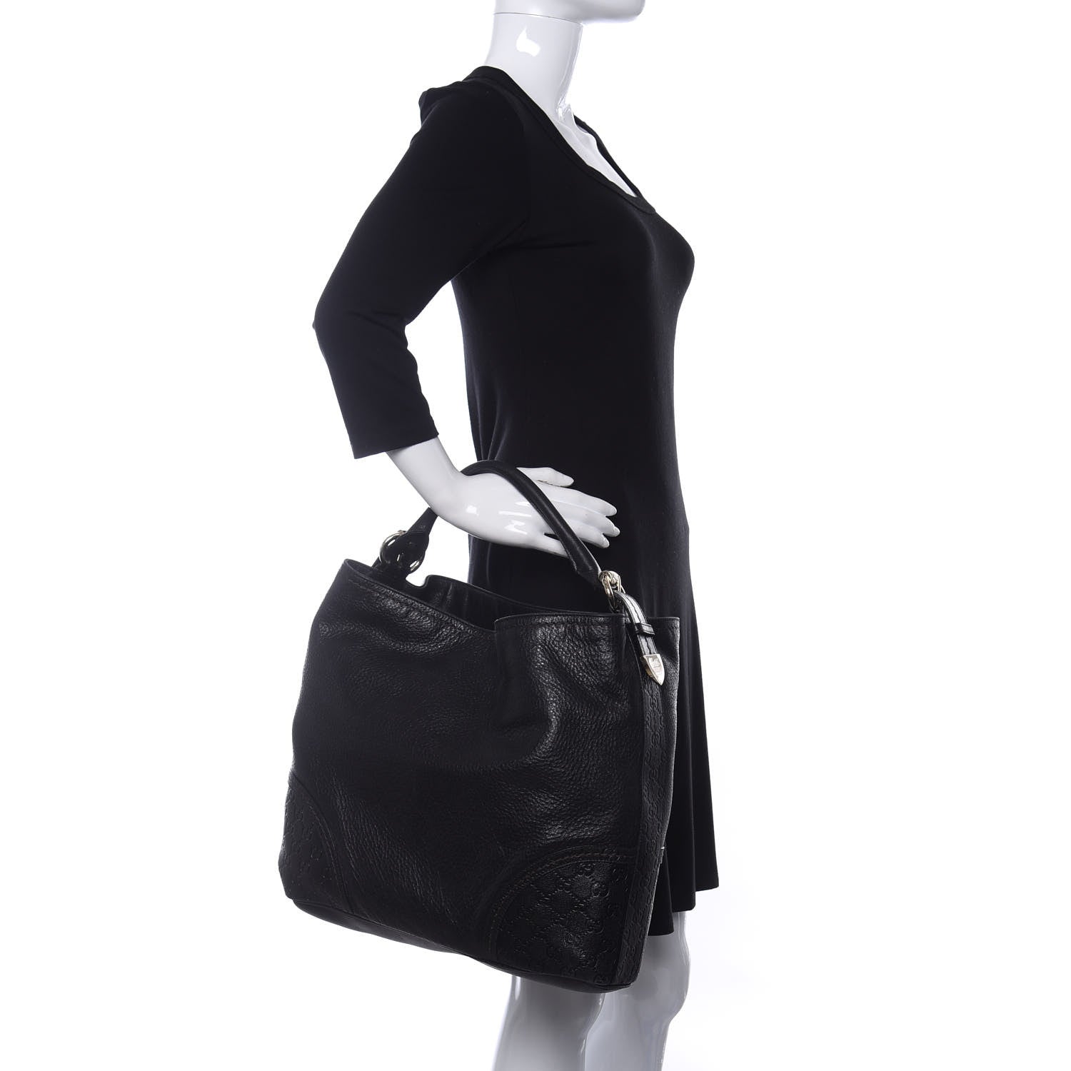 Gucci Calfskin Guccissima Trim Large Signoria Hobo Black 2 of 9