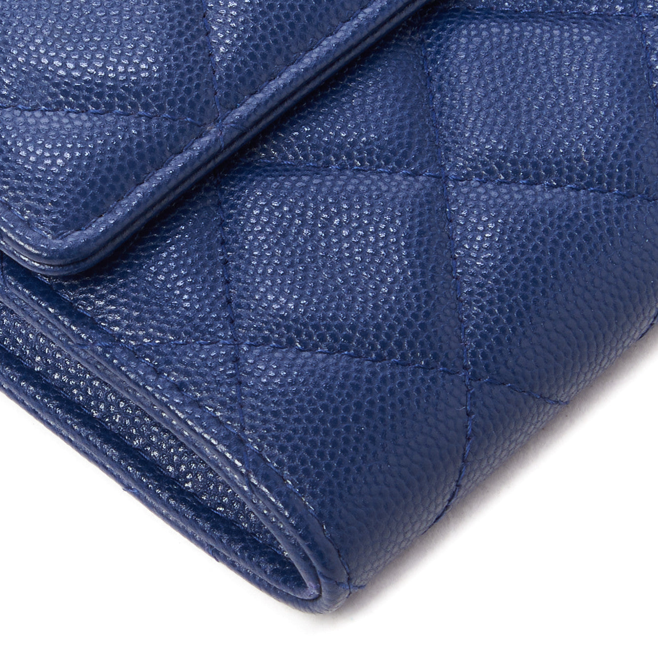 Caviar Quilted Large Golden Class Gusset Flap Wallet Navy