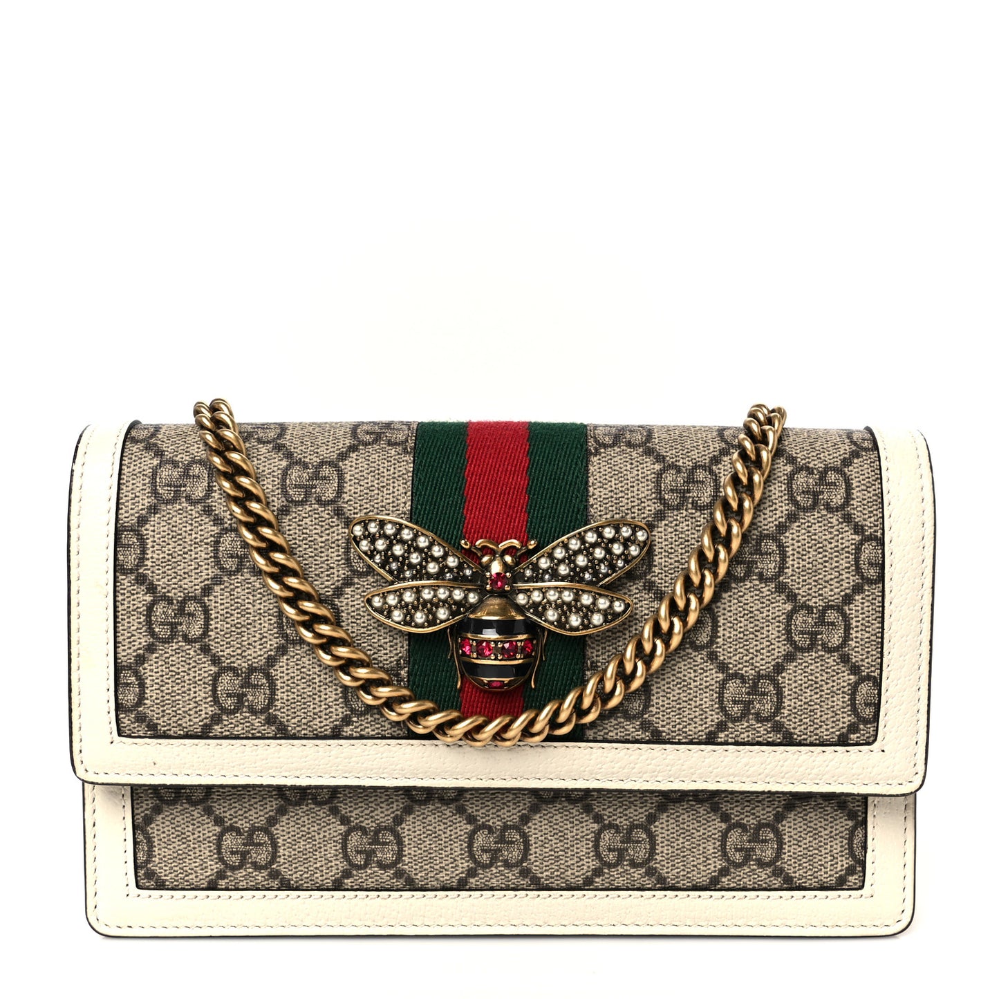 GG Supreme Monogram Web Queen Margaret Chain Wallet White