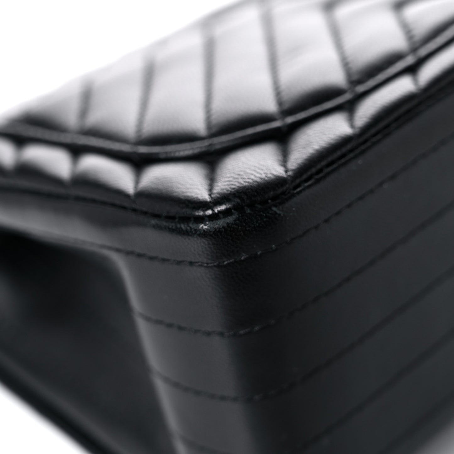 Lambskin Chevron Quilted Mini Square Flap Black