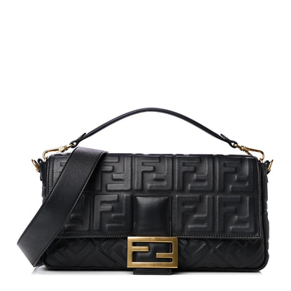 Fendi Nappa FF 1974 Embossed Large Baguette Black 1 of 8