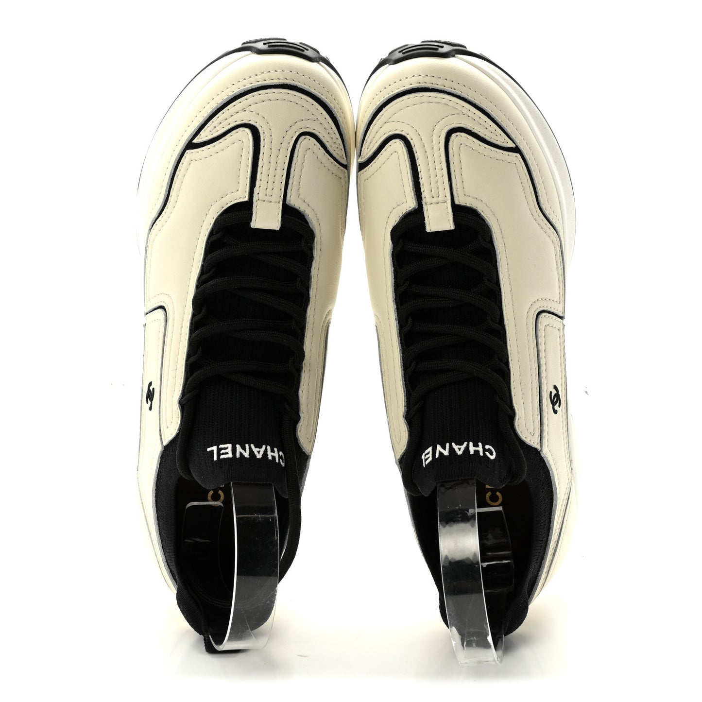 Calfskin Mixed Fibers CC Sneakers 39.5 Ivory Black
