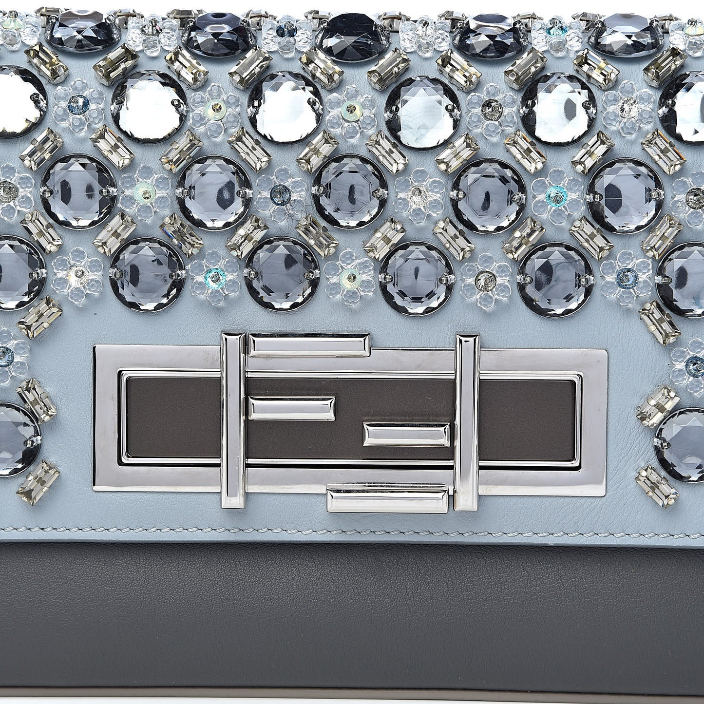 Vitello Dolce Crystal 3Baguette Shoulder Bag Blue Grey