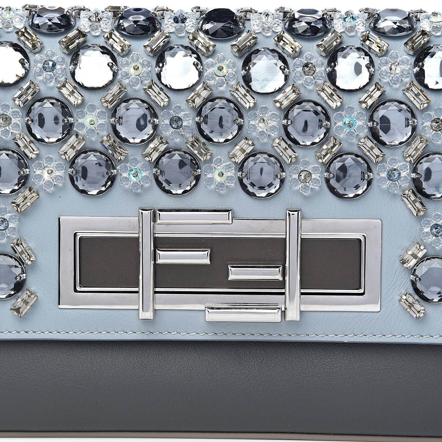 Fendi Vitello Dolce Crystal 3Baguette Shoulder Bag Blue Grey 10 of 10