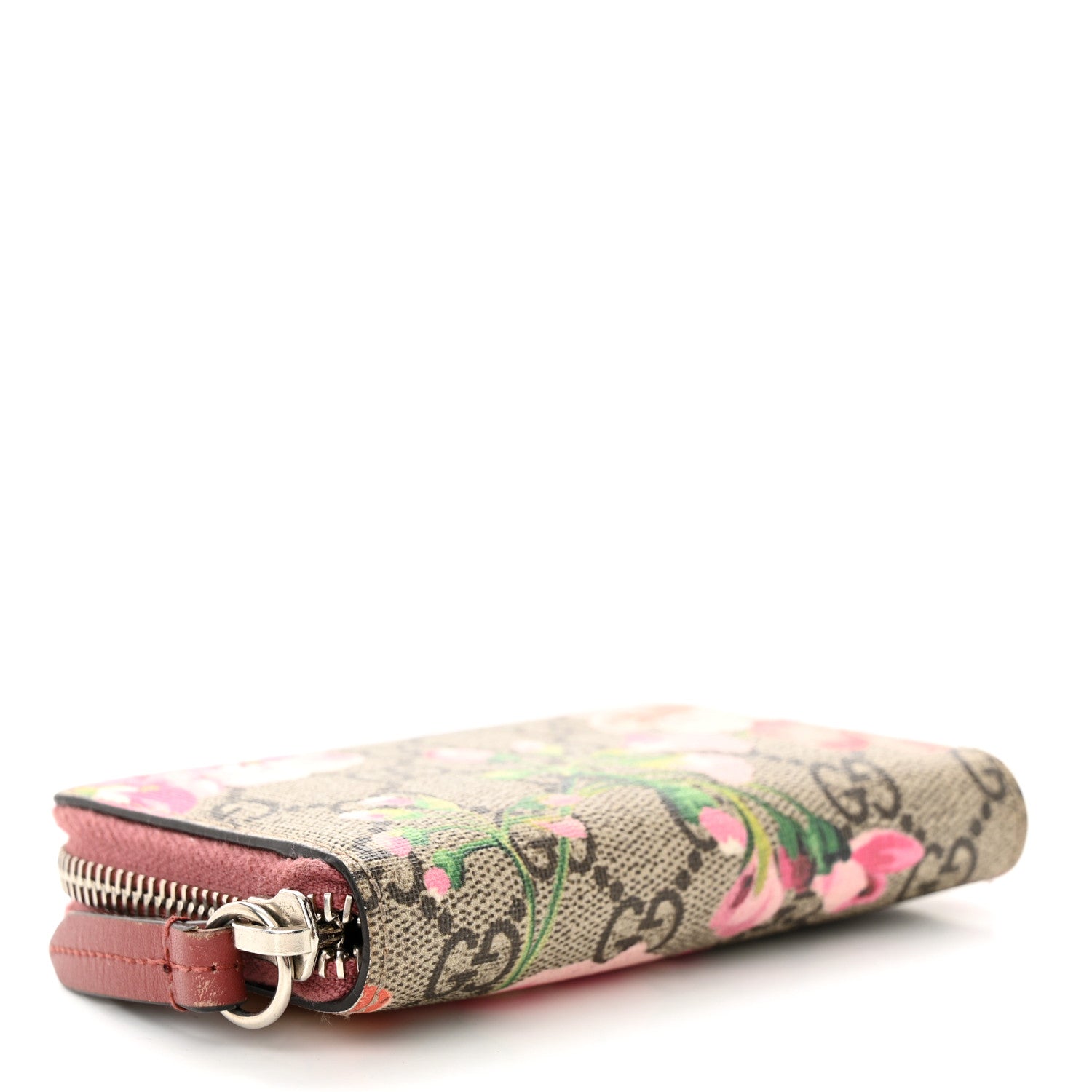 Gucci GG Supreme Monogram Blooms Zip Around Card Case Wallet Beige Multicolor Dry Rose 4 of 9