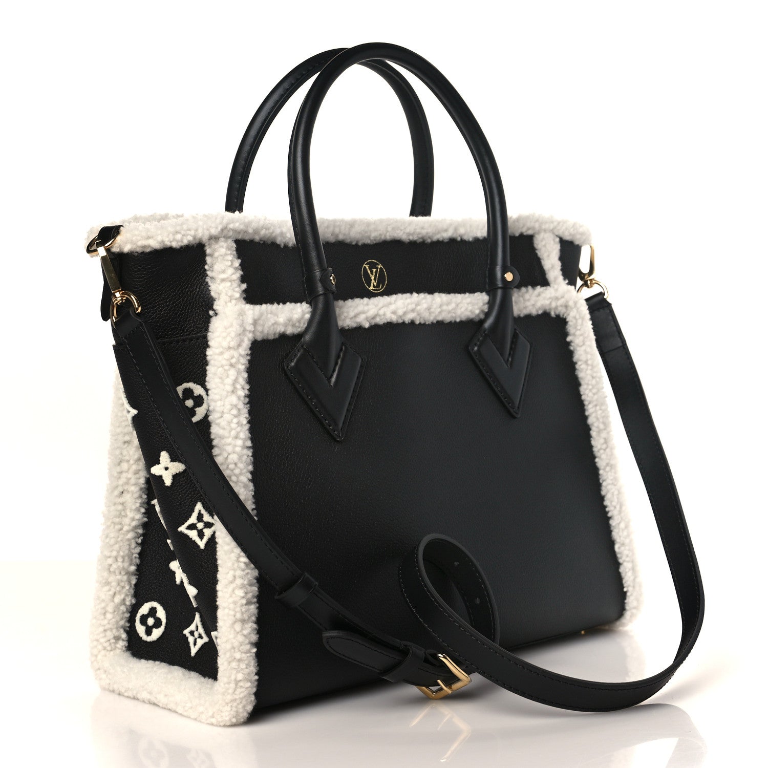 Louis Vuitton Grained Calfskin Shearling On My Side MM Black 3 of 8