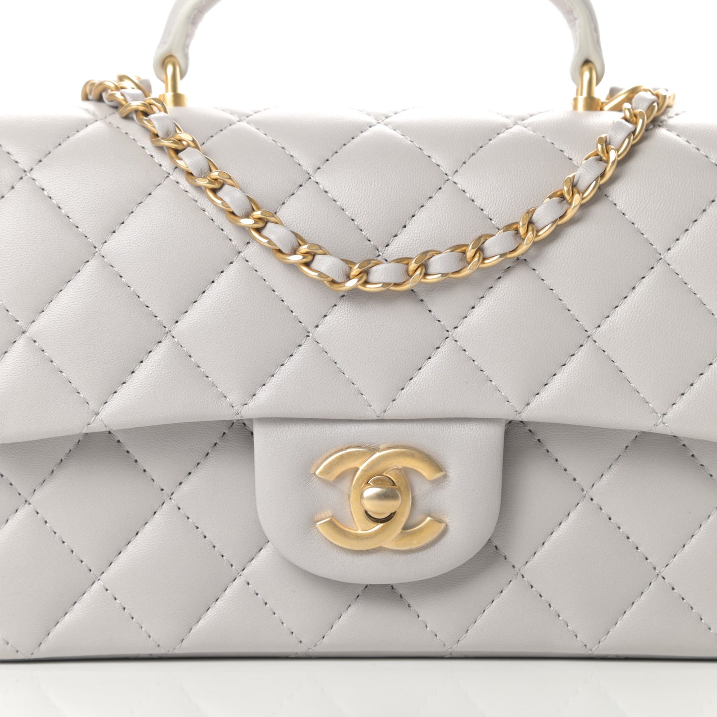 Lambskin Quilted Mini Top Handle Rectangular Flap Grey