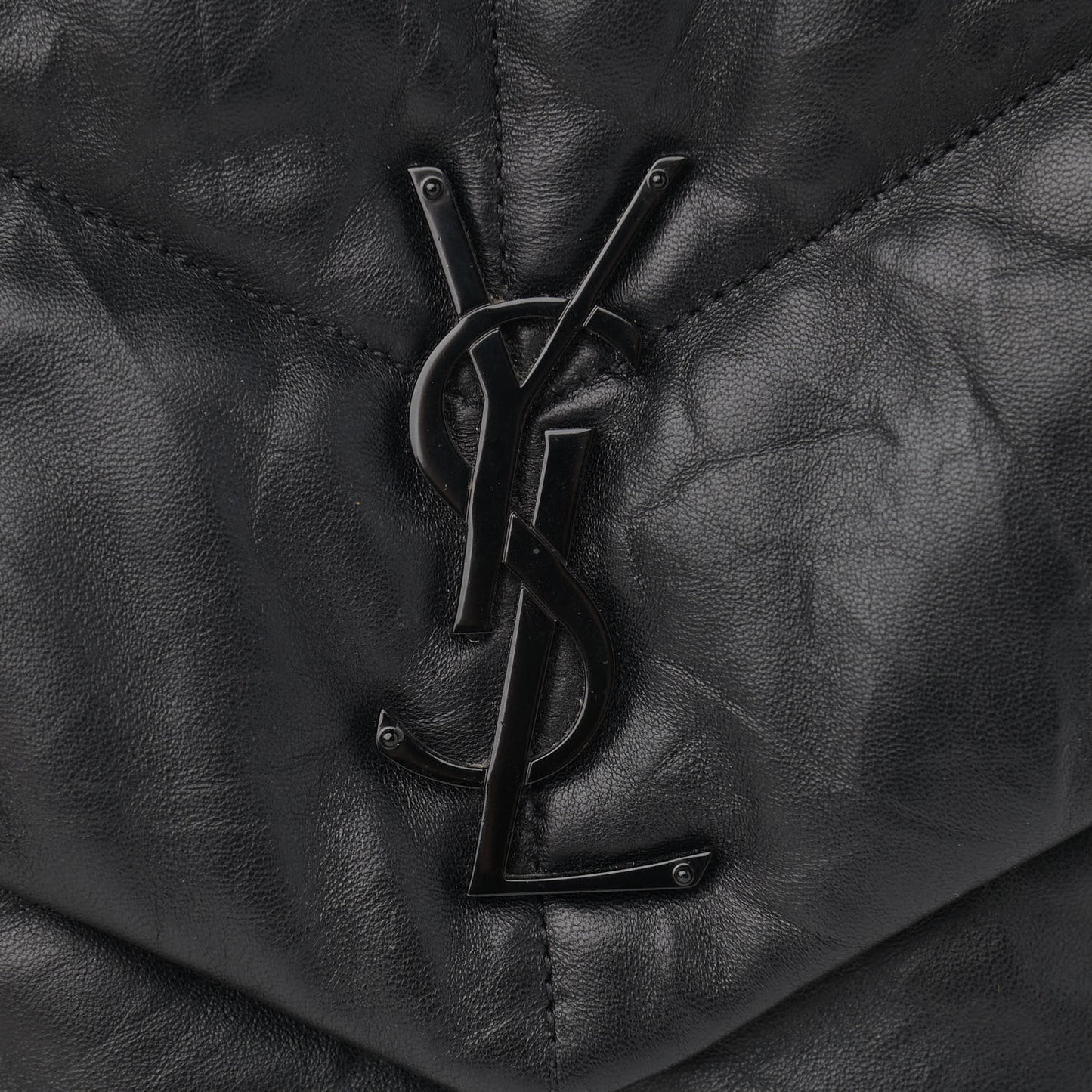 Calfskin Quilted Medium Loulou Puffer Monogram Chain Satchel Black